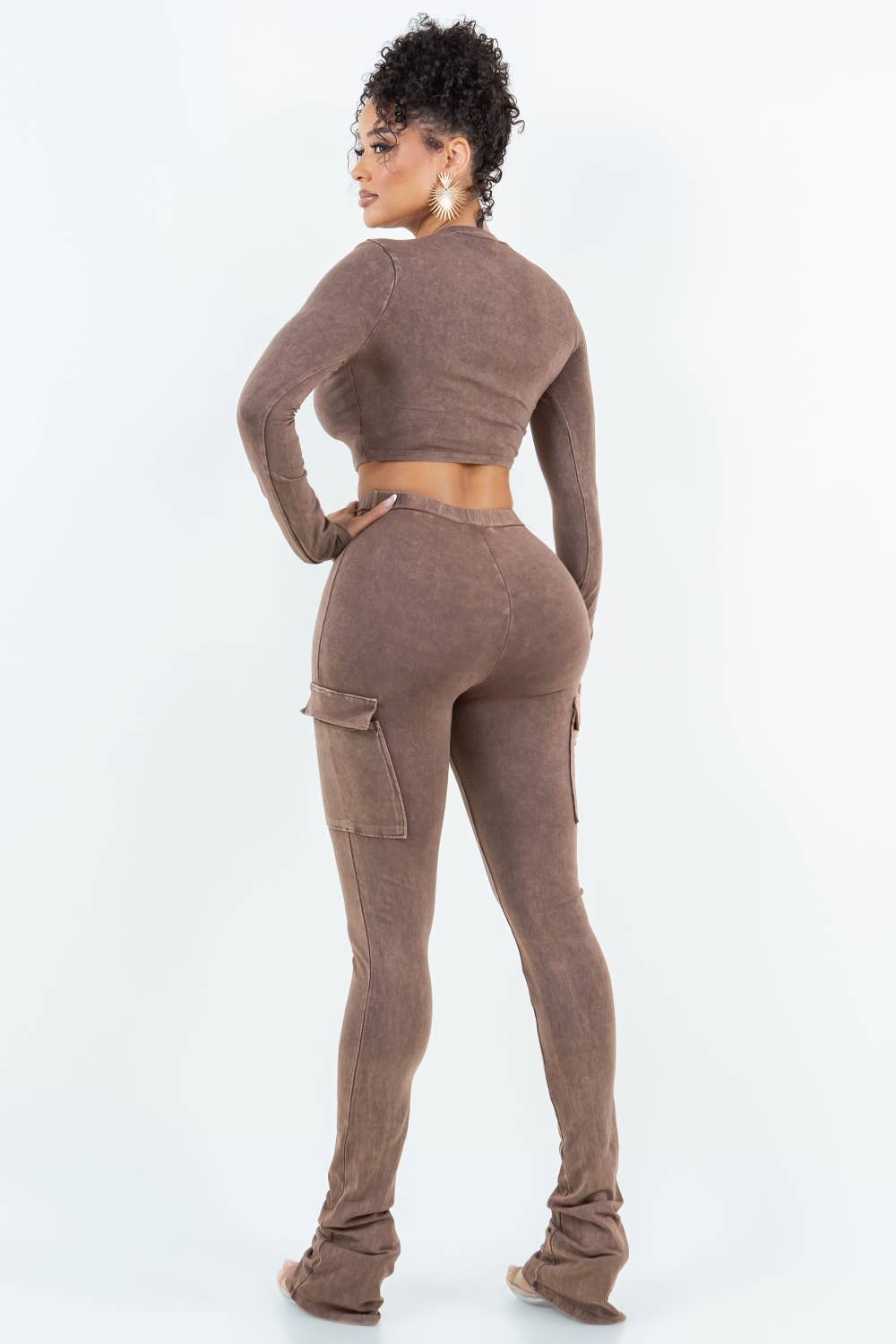 T6587-B11205 MINERAL WASH COTTON TOP AND PANTS SET