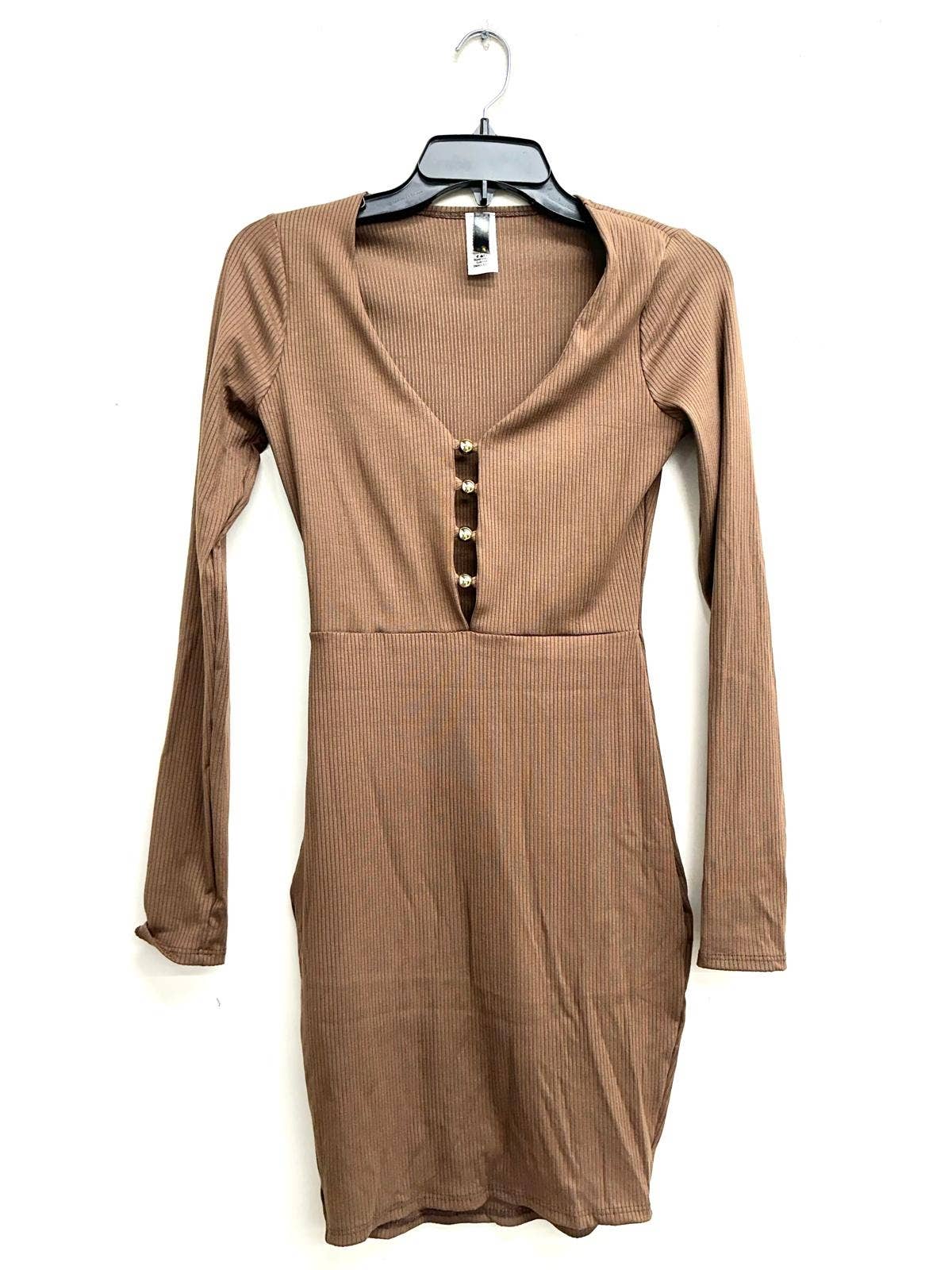 D14470 RIB MINI DRESS WITH FRONT BEADS