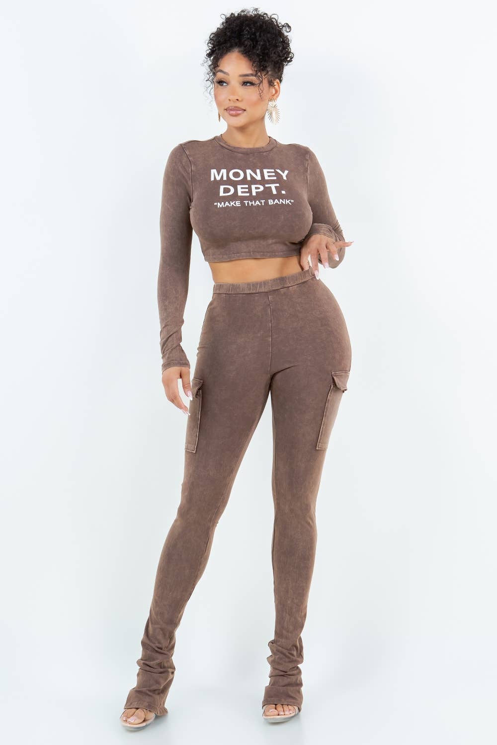 T6587-B11205 MINERAL WASH COTTON TOP AND PANTS SET