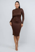 D14554 FAUX CRUSHED LEATHER MIDI DRESS
