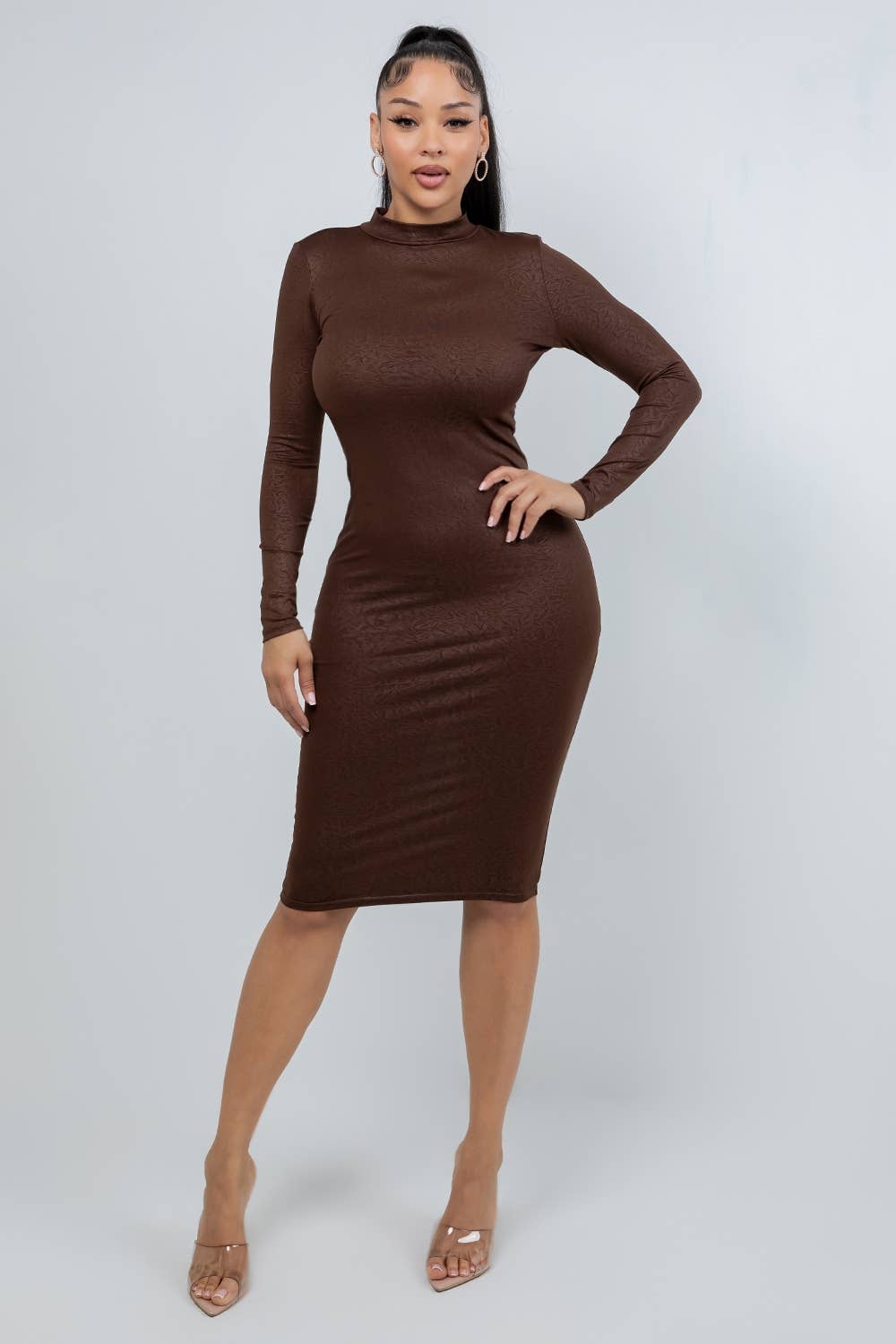 D14554 FAUX CRUSHED LEATHER MIDI DRESS