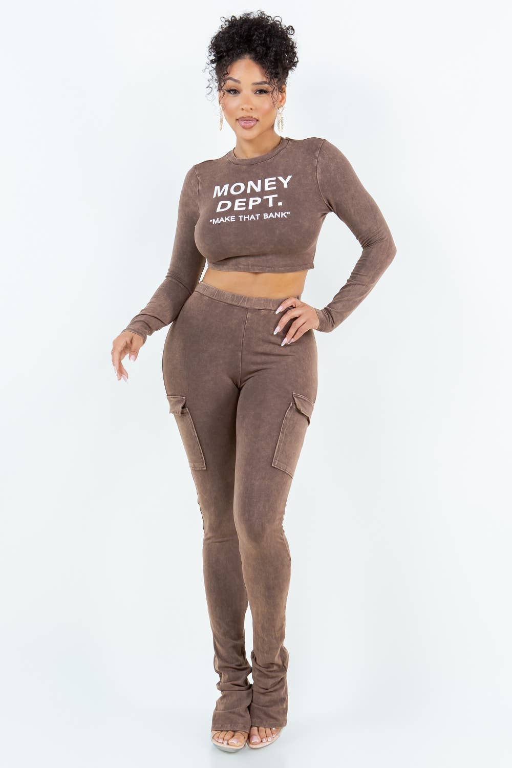 T6587-B11205 MINERAL WASH COTTON TOP AND PANTS SET