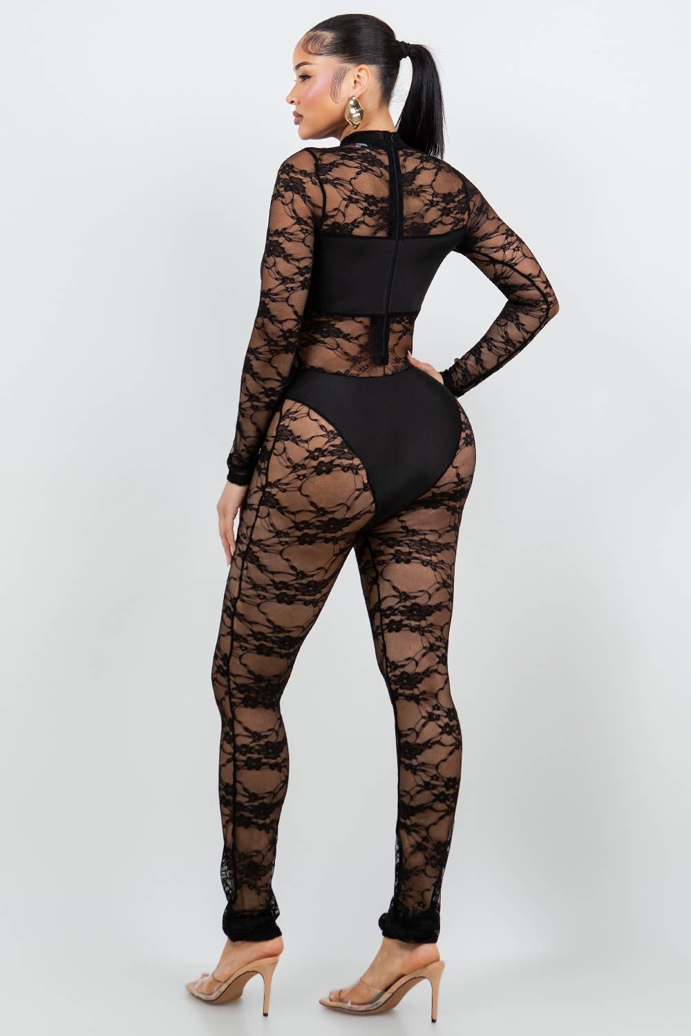 Lace Jumpsuit with Ice Scuba Bra and Panty With Back