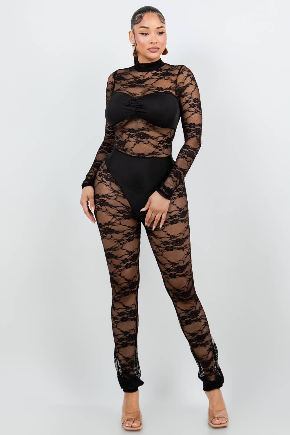 Lace Jumpsuit with Ice Scuba Bra and Panty With Back