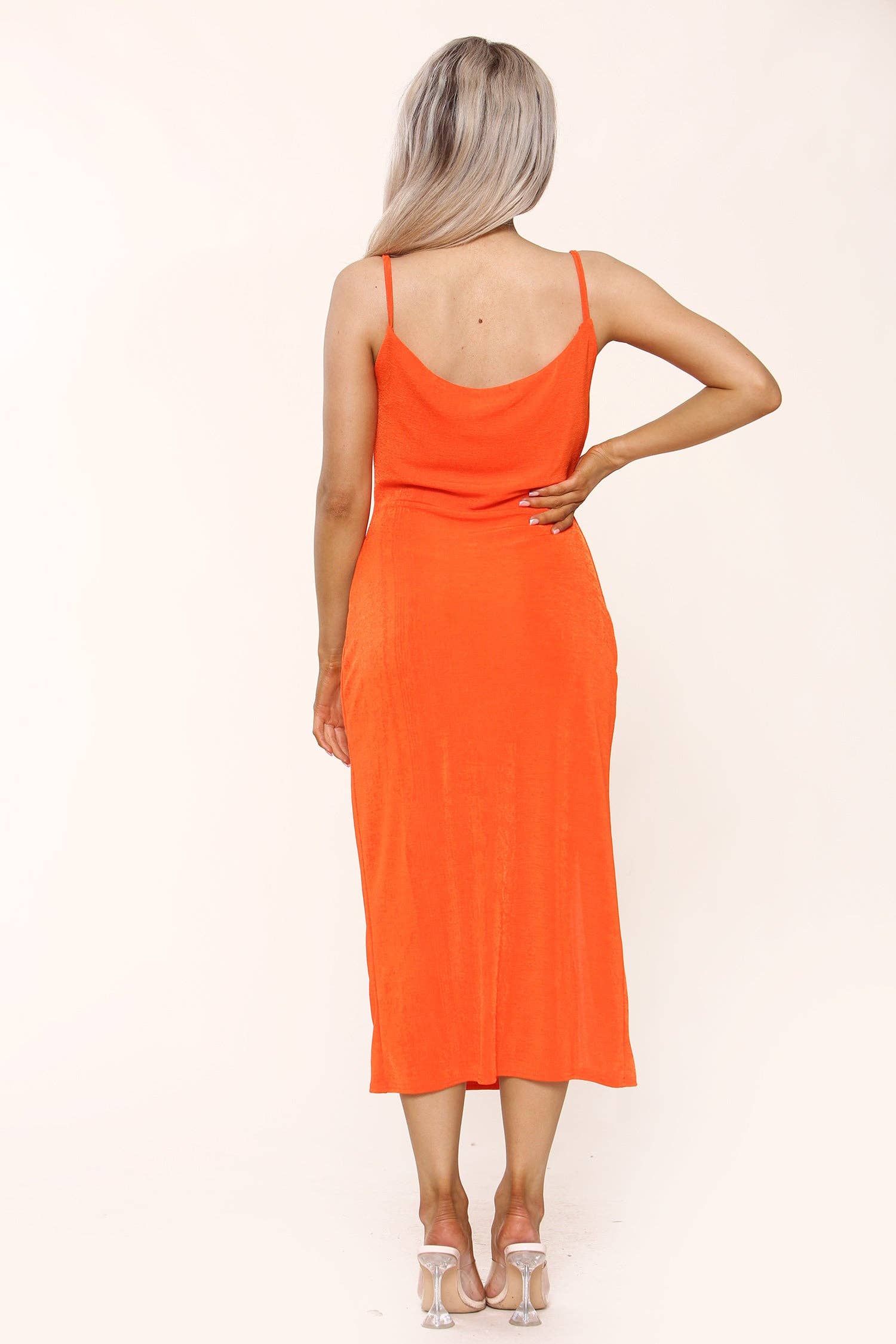 Shimmer Cowl Neck Midi Slip Dress With Side Slit