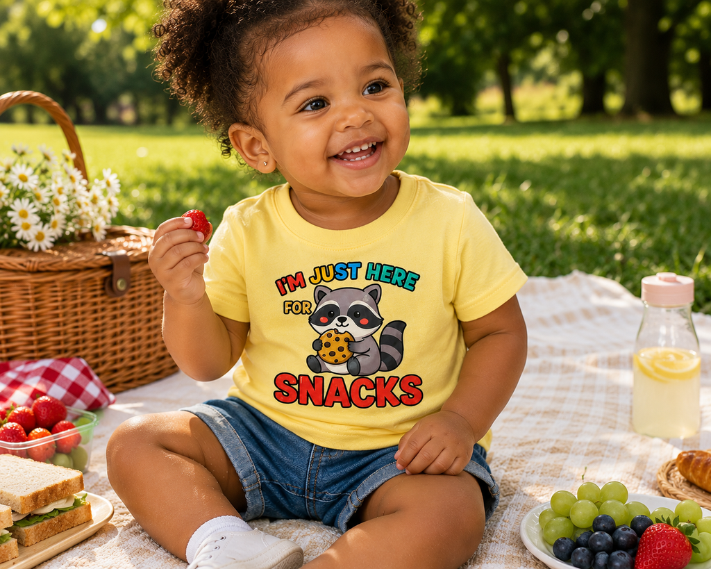 I’m Just Here for Snacks Toddler T-Shirt | Funny Raccoon Graphic Tee