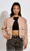 SATIN FINISH CROPPED BOMBER JACKET