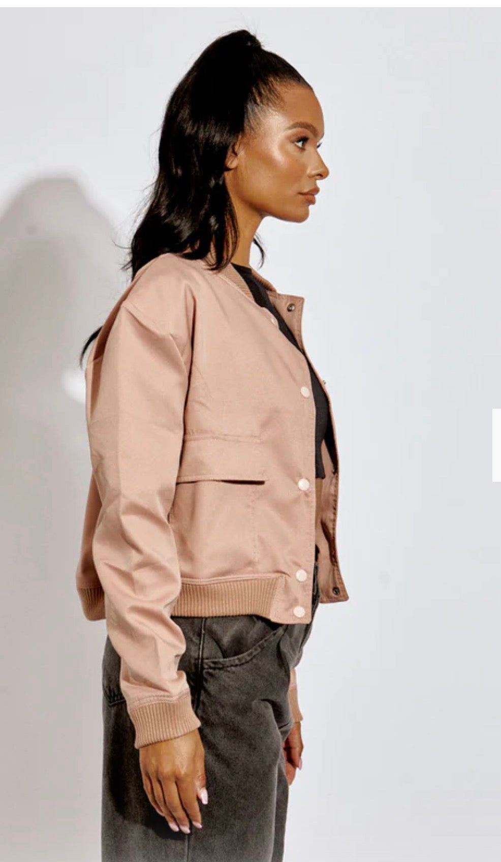 SATIN FINISH CROPPED BOMBER JACKET