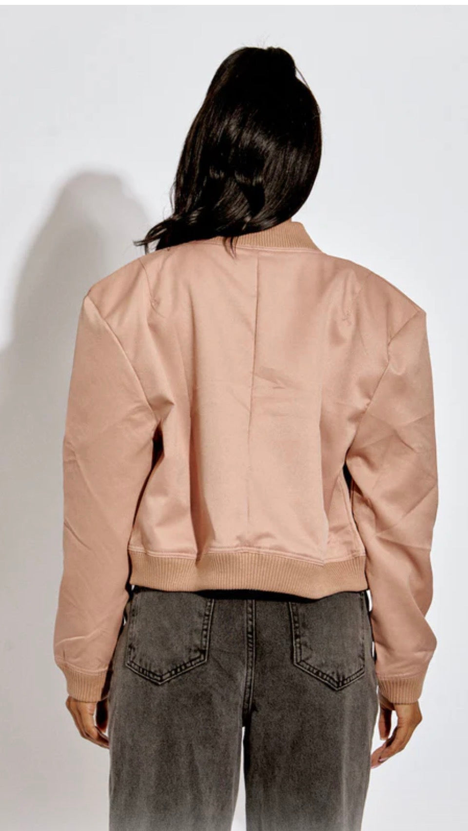 SATIN FINISH CROPPED BOMBER JACKET