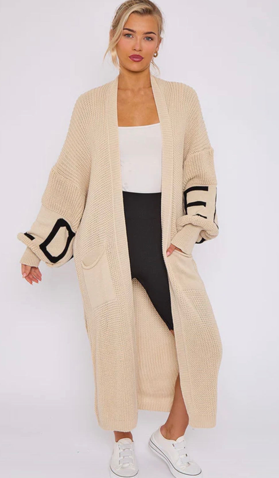 LOVE DETAIL BALLOON SLEEVES KNITTED OPEN CARDIGAN