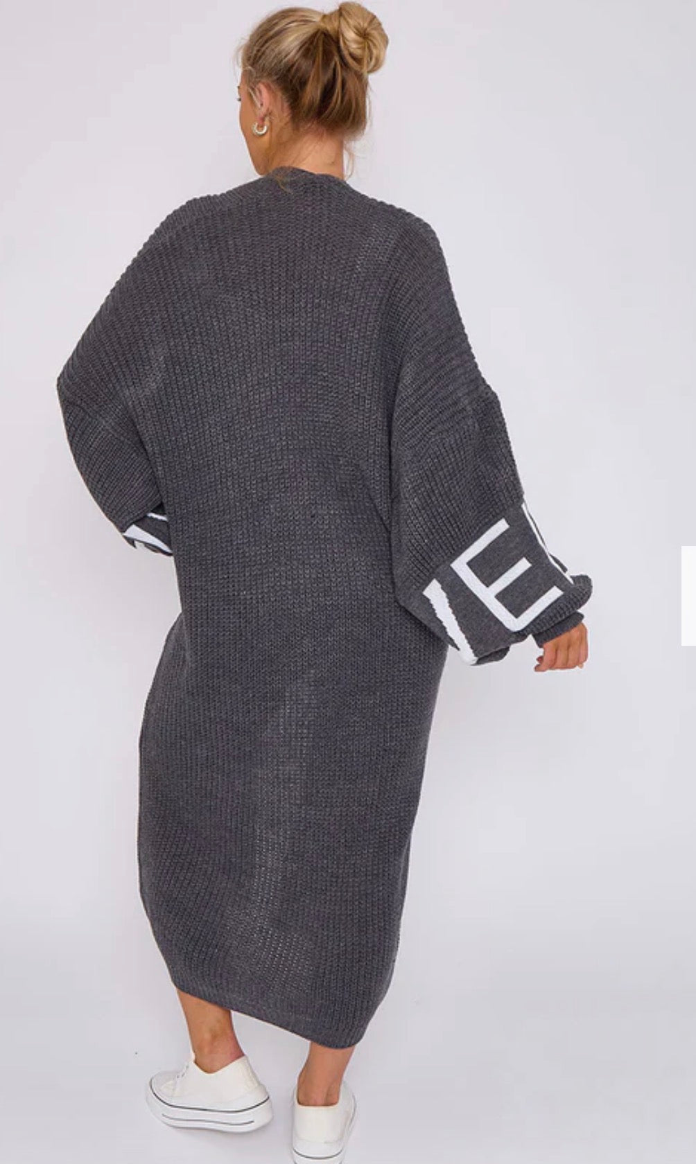 LOVE DETAIL BALLOON SLEEVES KNITTED OPEN CARDIGAN