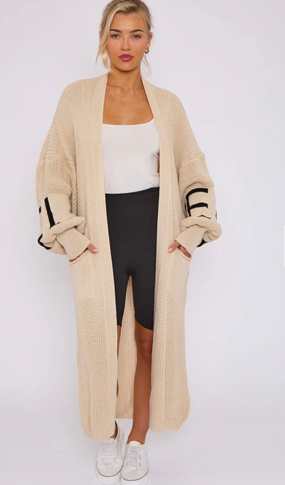 LOVE DETAIL BALLOON SLEEVES KNITTED OPEN CARDIGAN