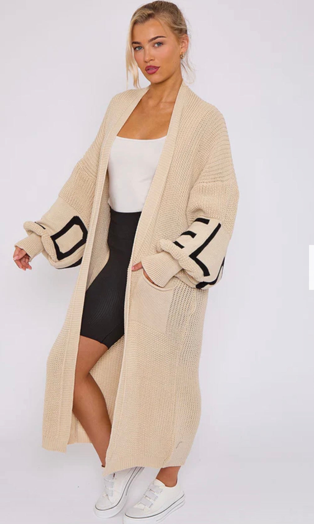 LOVE DETAIL BALLOON SLEEVES KNITTED OPEN CARDIGAN