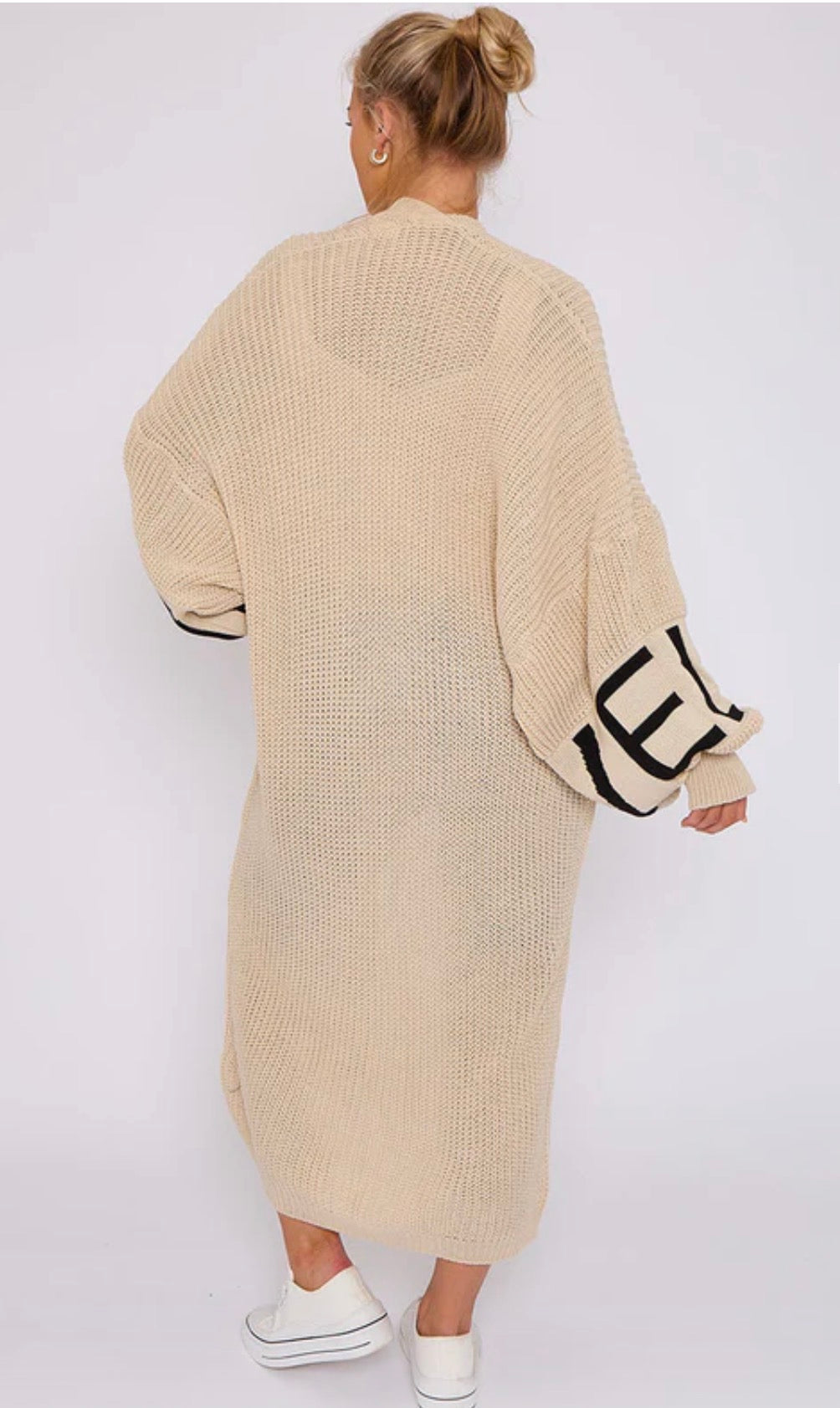 LOVE DETAIL BALLOON SLEEVES KNITTED OPEN CARDIGAN