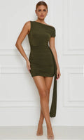 RUCHED SLINKY BODYCON DRESS WITH DRAPE DETAIL