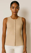 RIBBED BUTTON THROUGH SLEEVELESS VEST TOP