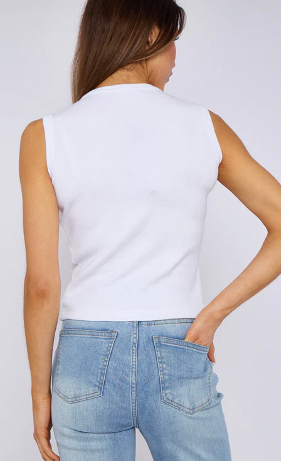 RIBBED BUTTON THROUGH SLEEVELESS VEST TOP