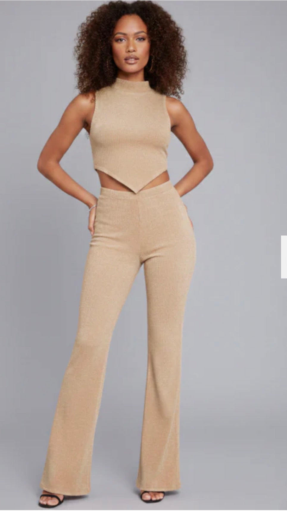 ASYMMETRICAL HIGH NECK TOP AND FLARED TROUSER CO-ORD