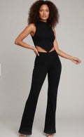 ASYMMETRICAL HIGH NECK TOP AND FLARED TROUSER CO-ORD