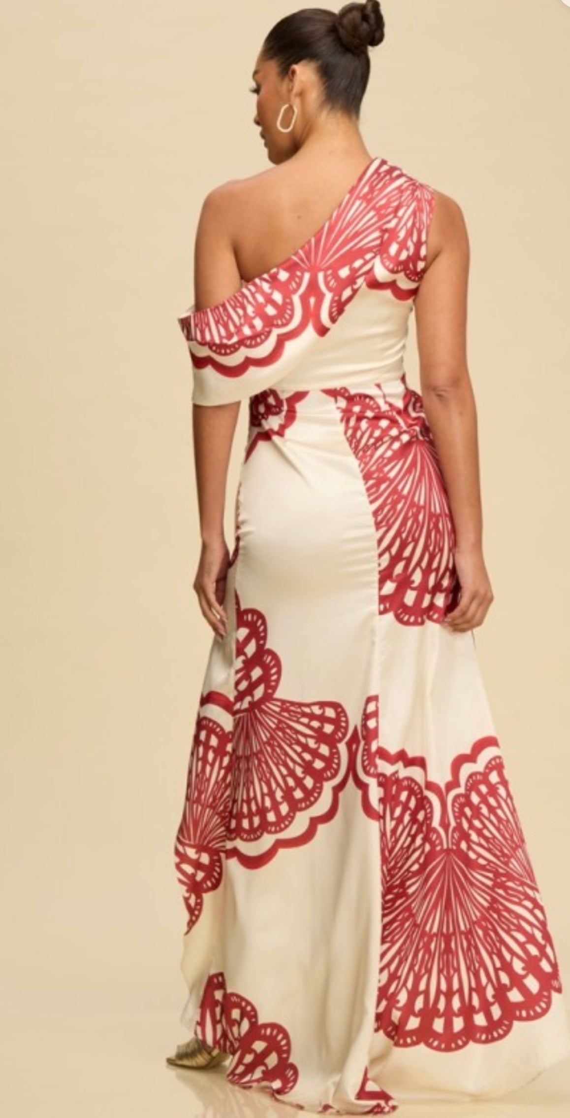 HOC One-Shoulder Printed Resort Maxi Dress – Crimson Ivory