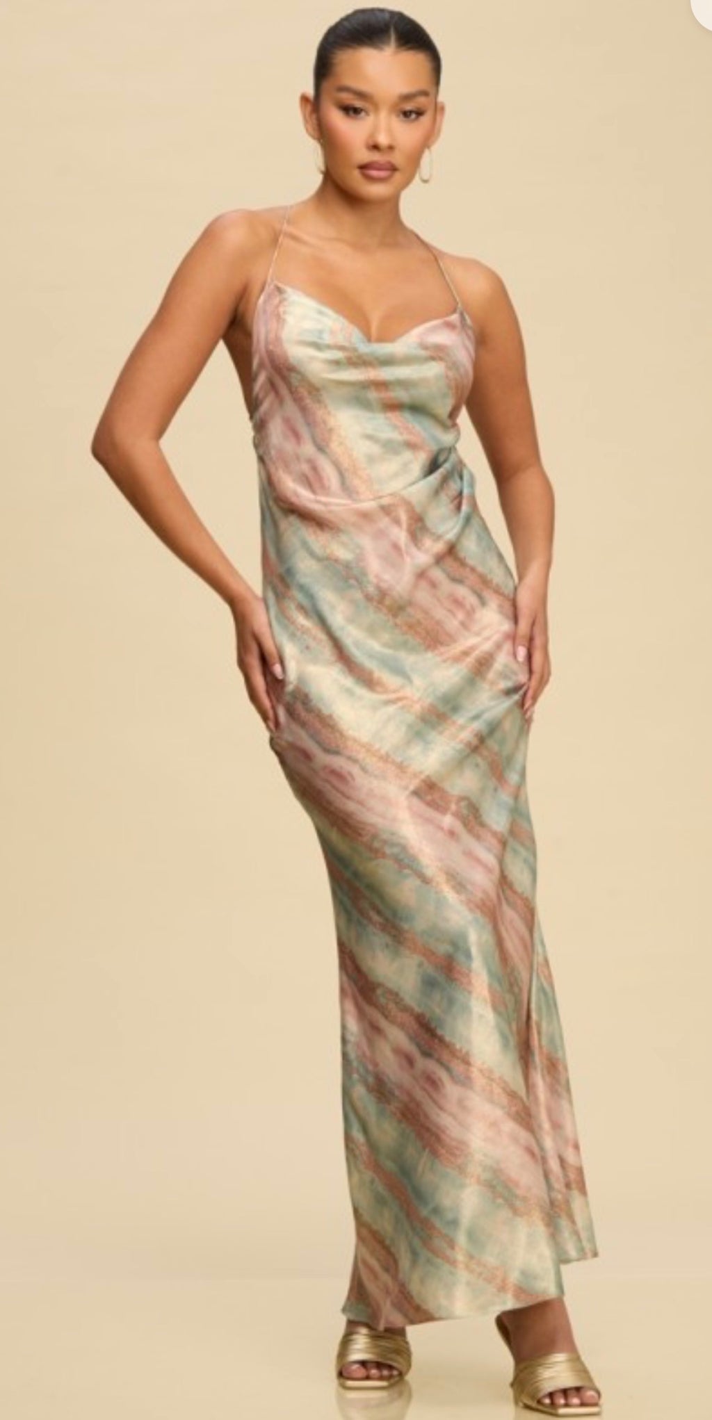 Resort Marble Halter Maxi Dress – Gold