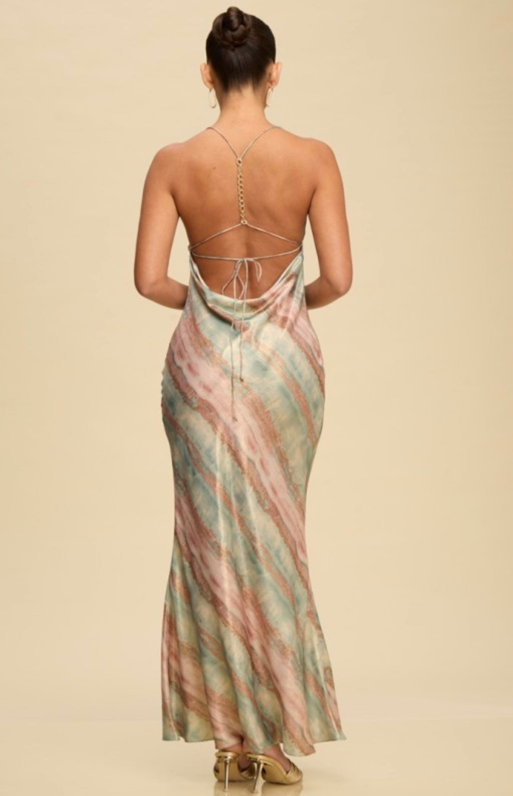 Resort Marble Halter Maxi Dress – Gold