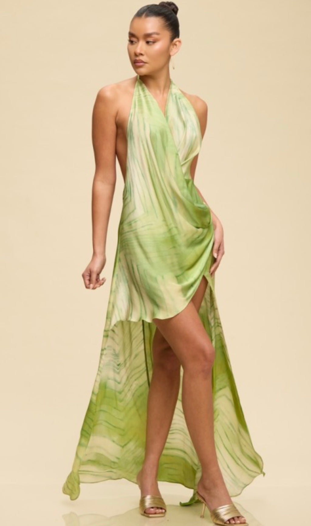 HOC Resort Marble Halter Maxi Dress - Sage