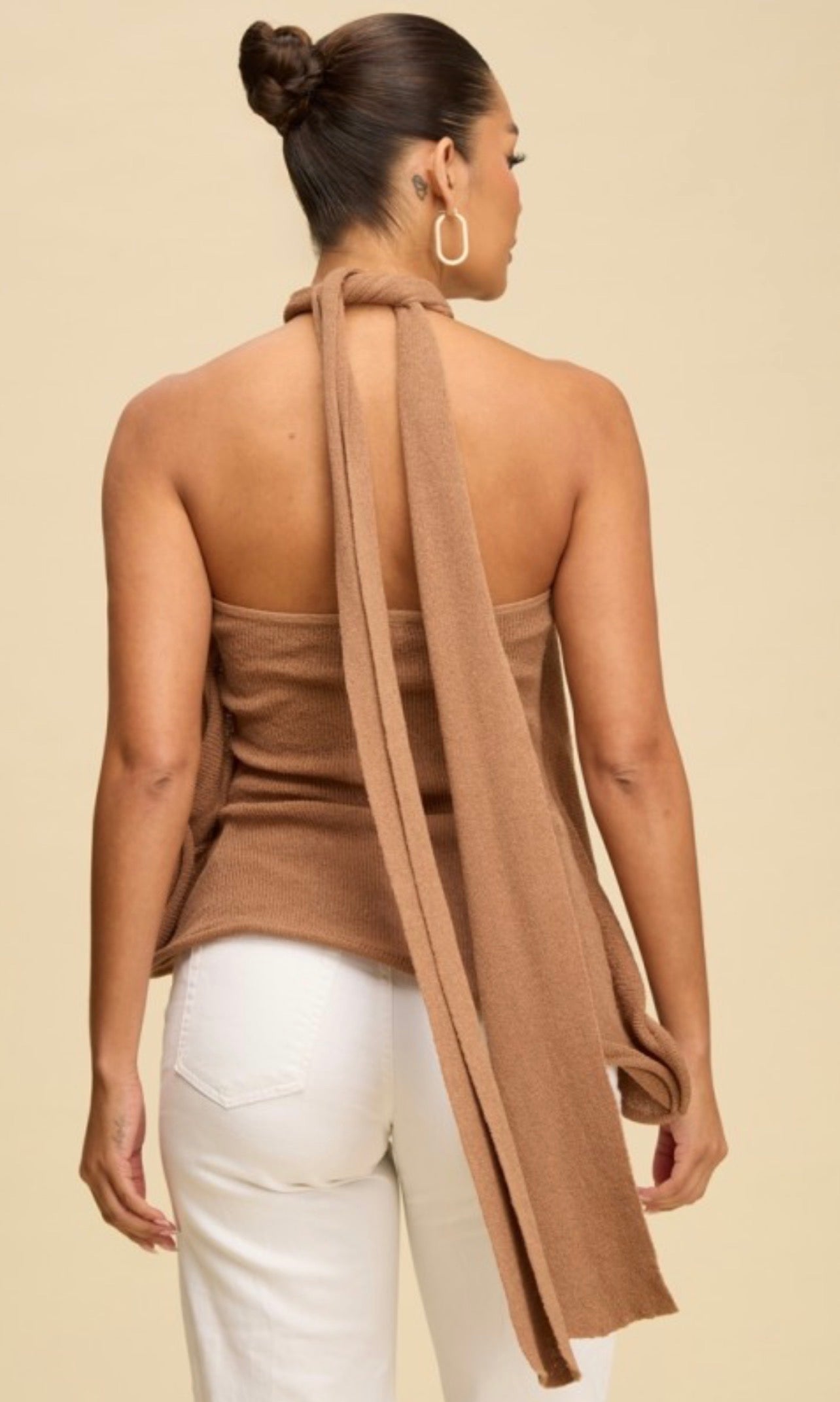 Sculptural Knit Halter Top – Chocolate