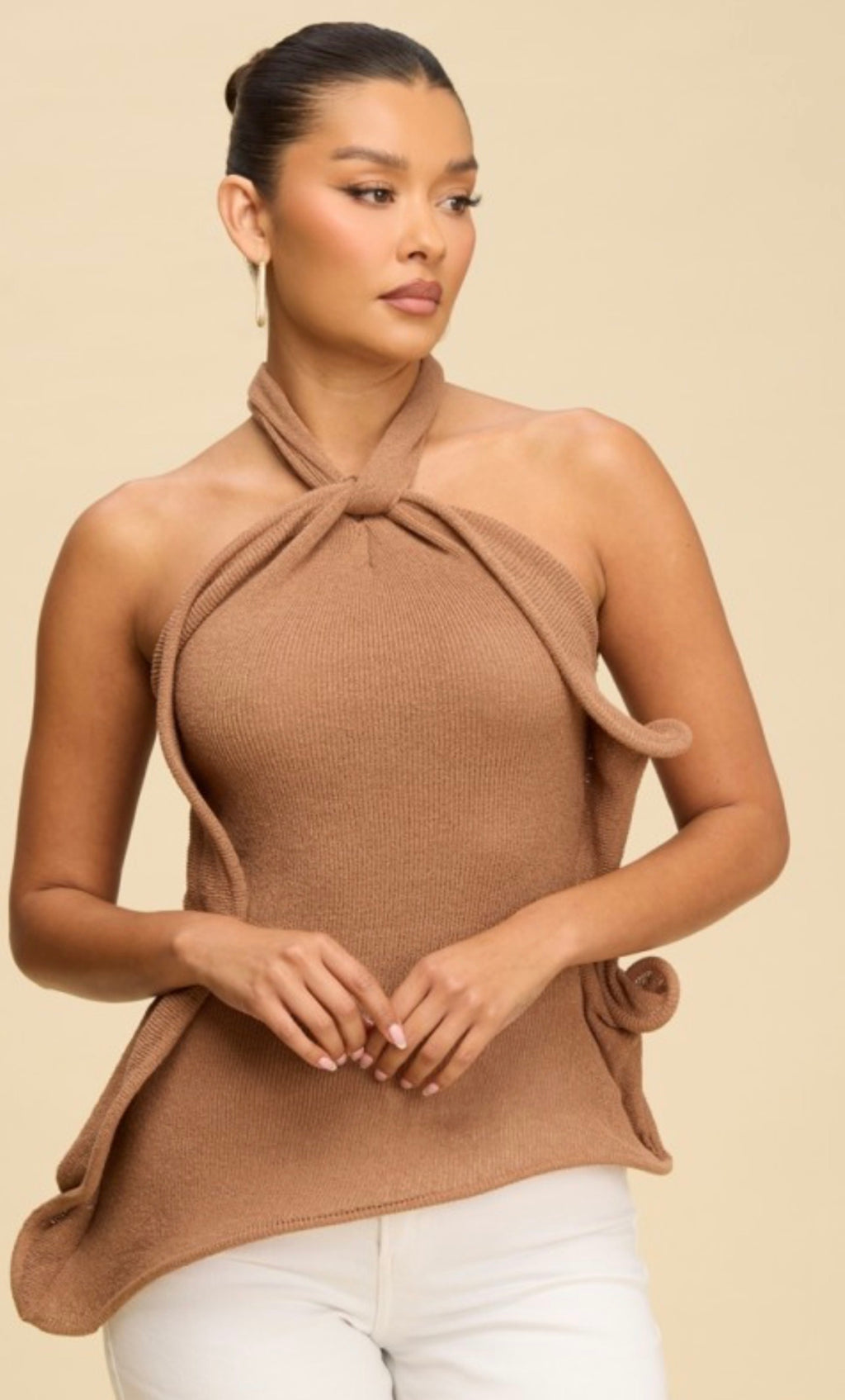 Sculptural Knit Halter Top – Chocolate