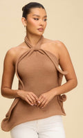 Sculptural Knit Halter Top – Chocolate