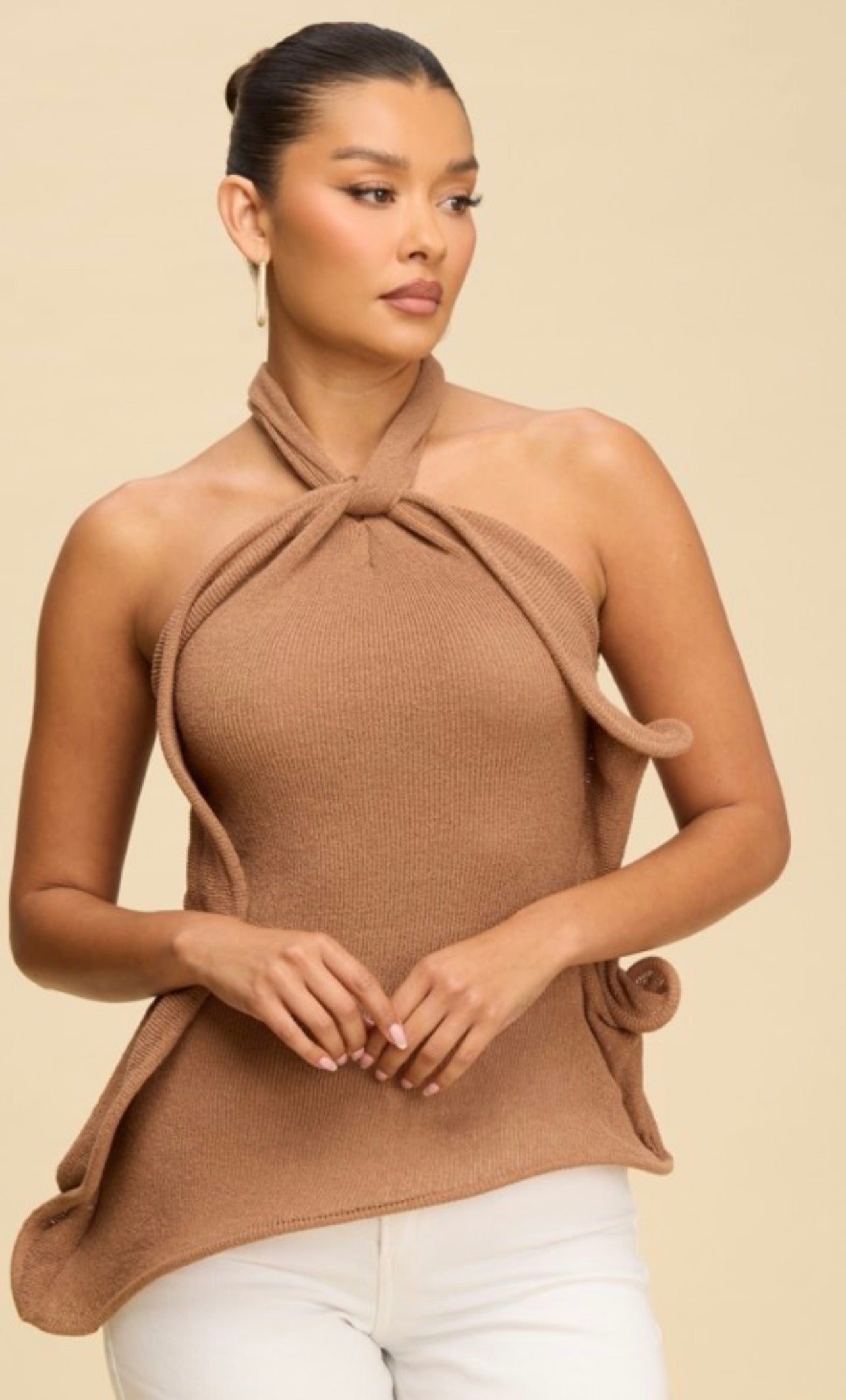 Sculptural Knit Halter Top – Chocolate