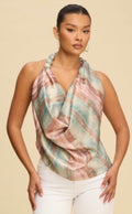 Marble Satin Draped Halter Top – Sage Multi