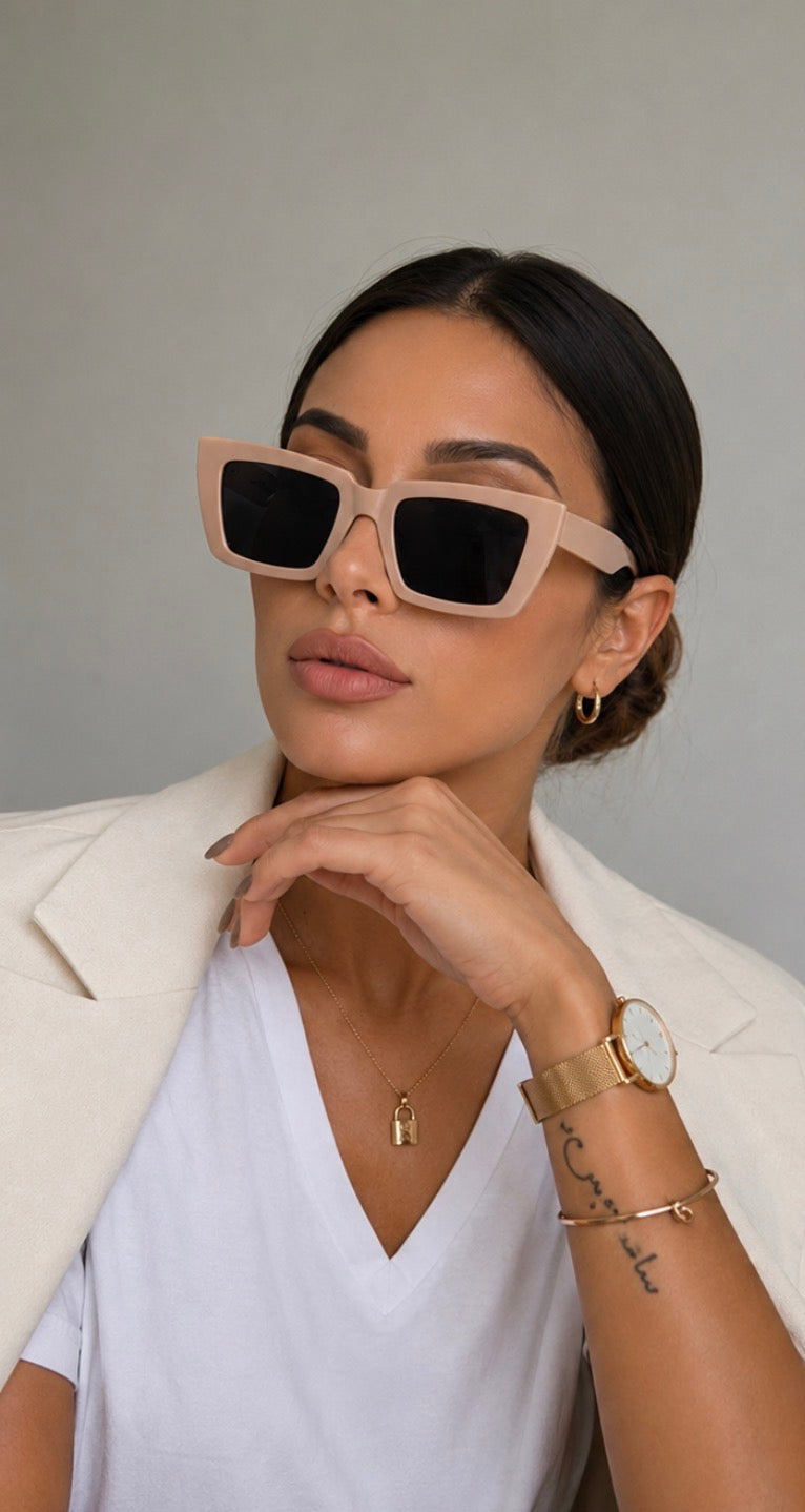 Beige Oversized Square Sunglasses – Quiet Luxury Collection