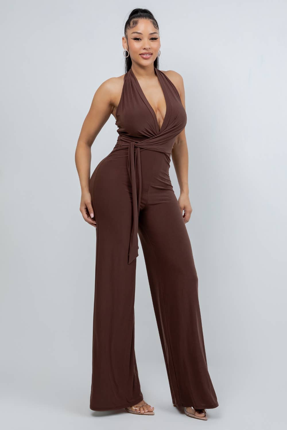 J8167 HALTER JUMPSUIT WITH WRAP TIE