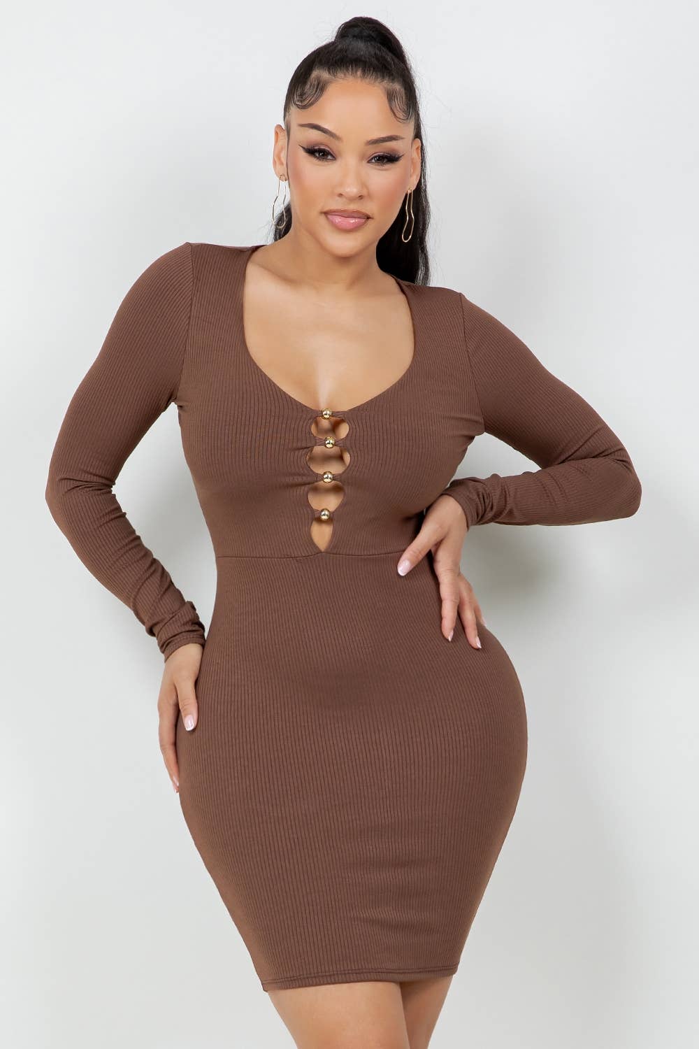 D14470 RIB MINI DRESS WITH FRONT BEADS