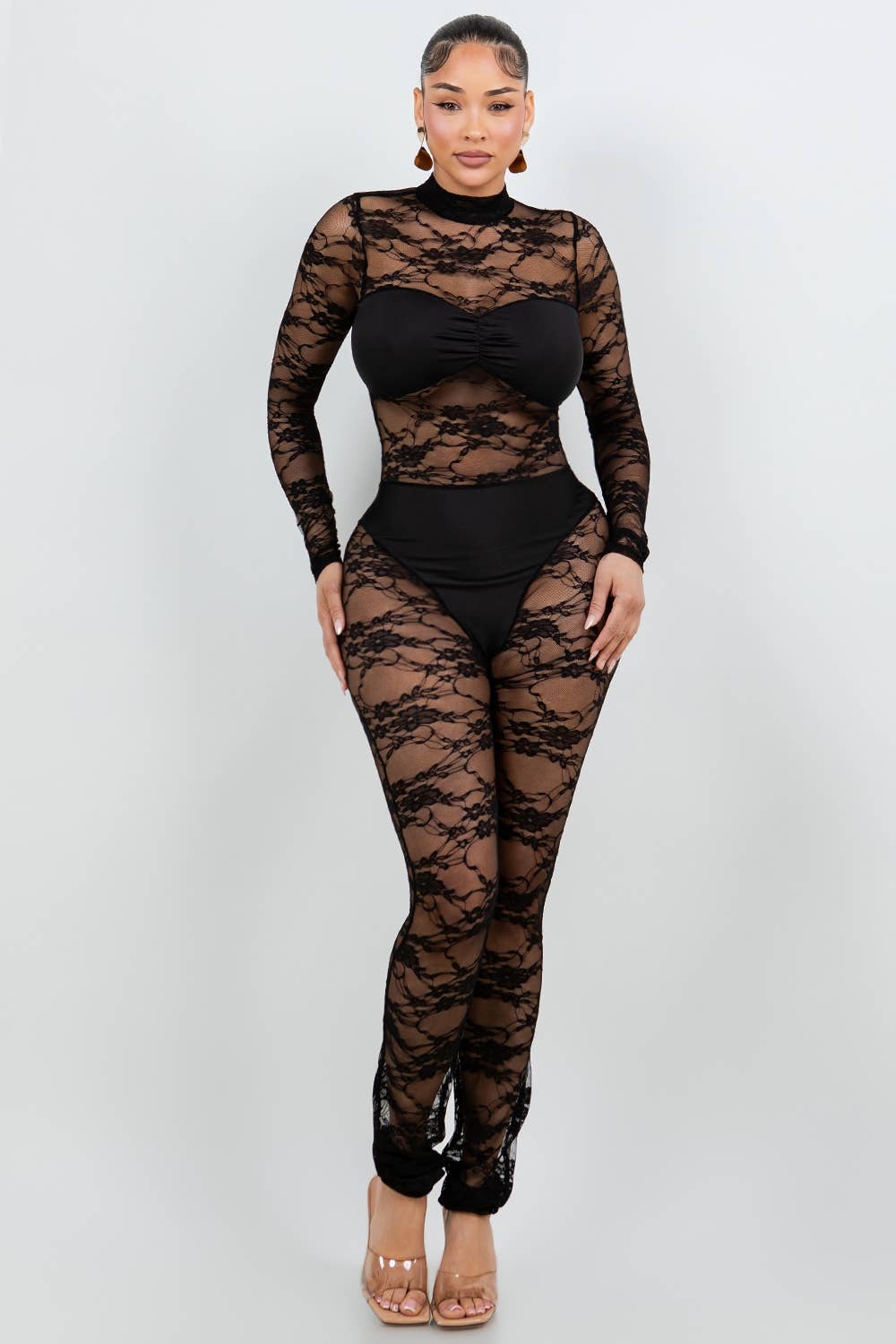 Lace Jumpsuit with Ice Scuba Bra and Panty With Back