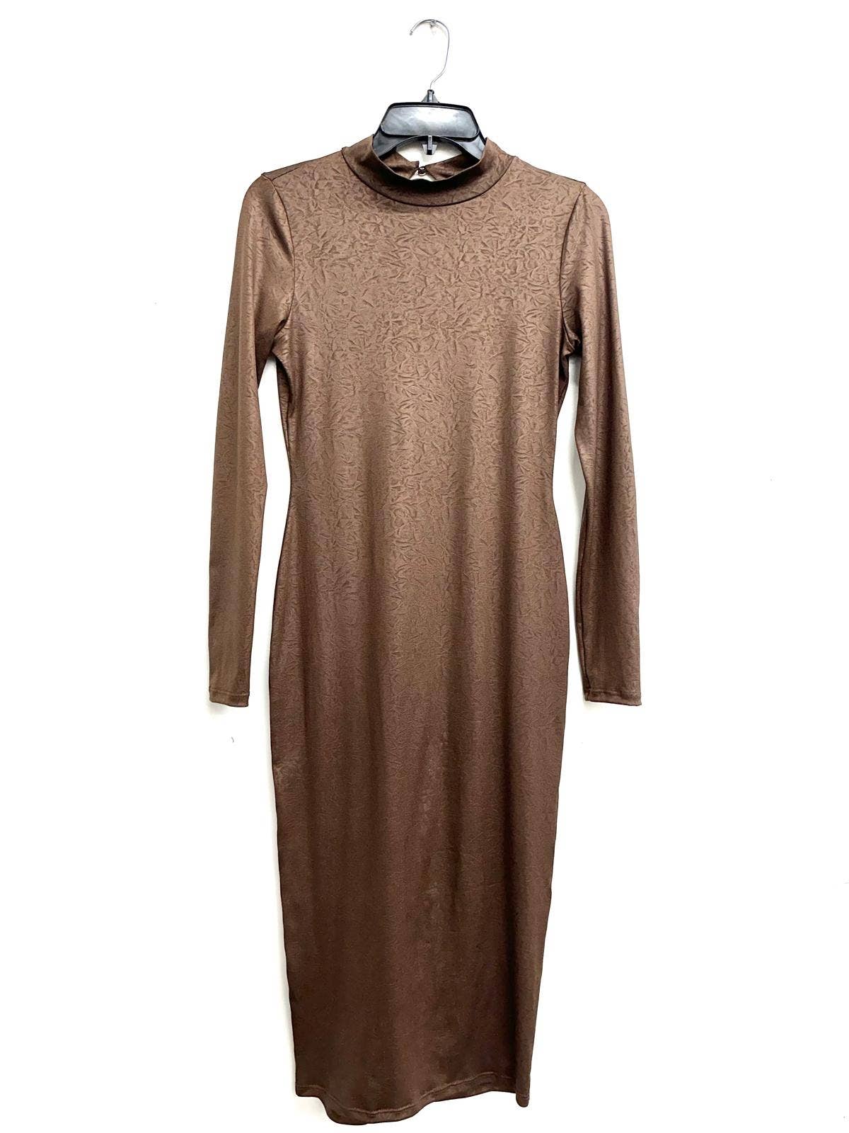 D14554 FAUX CRUSHED LEATHER MIDI DRESS