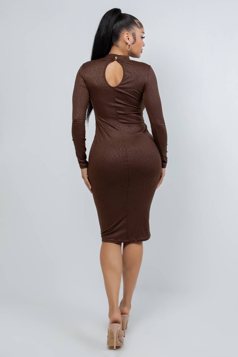 D14554 FAUX CRUSHED LEATHER MIDI DRESS