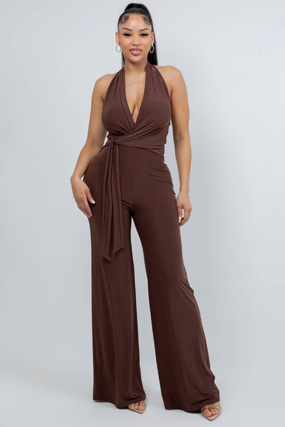 J8167 HALTER JUMPSUIT WITH WRAP TIE