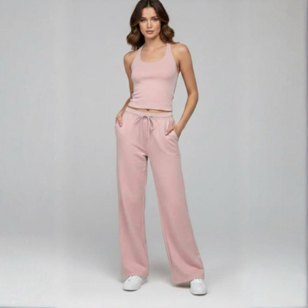 BUTTON DETAIL RIBBED BODYSUIT & FLEECE JOGGER SET